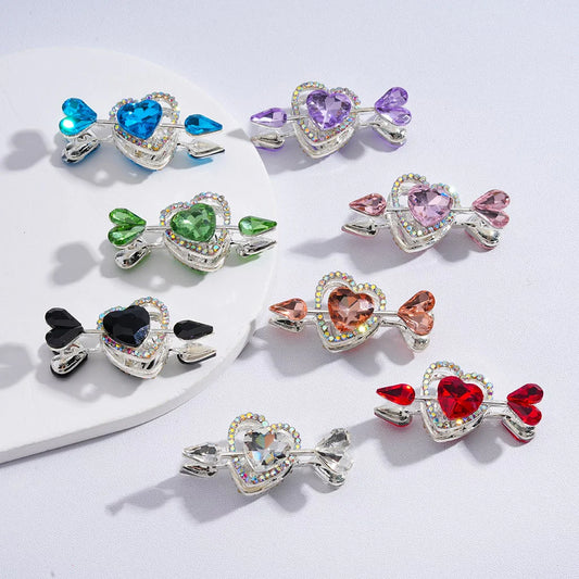 z-Silver Metal Beads Cupi's Arrow Love Fancy Heart with Multi-Color Shiny Rhinestones, 43*20MM