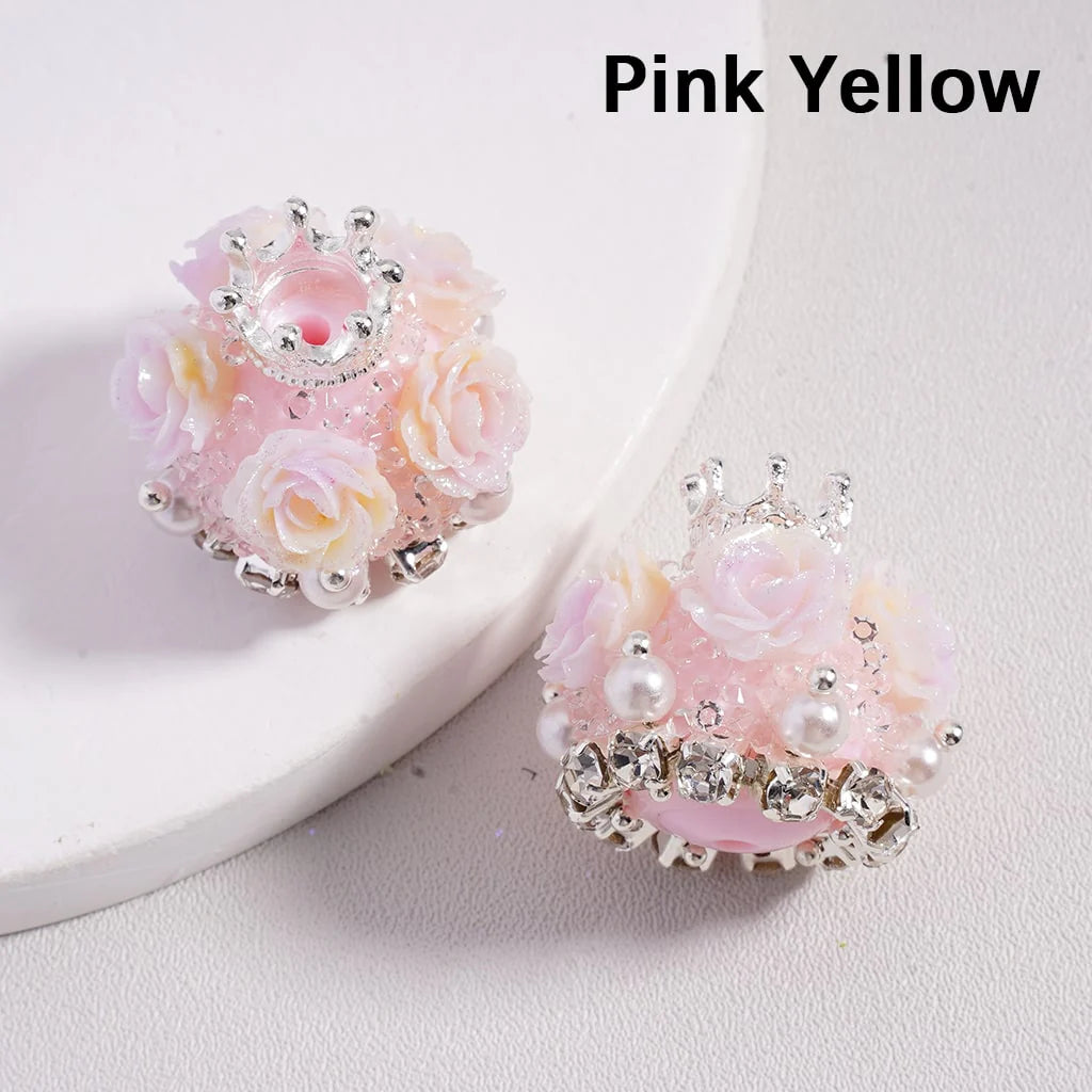 z-Sugar Acrylic Beads Shiny Glitter Flowers Silver Alloy Crown White Pearls Clear Rhinestones Chains Multi-Color 20*21MM