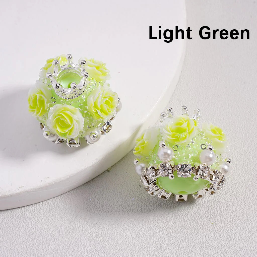 z-Sugar Acrylic Beads Shiny Glitter Flowers Silver Alloy Crown White Pearls Clear Rhinestones Chains Multi-Color 20*21MM