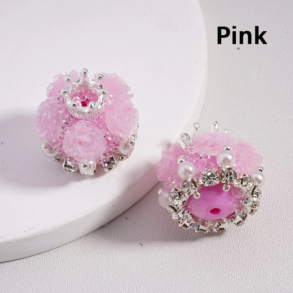 z-Sugar Acrylic Beads Shiny Glitter Flowers Silver Alloy Crown White Pearls Clear Rhinestones Chains Multi-Color 20*21MM