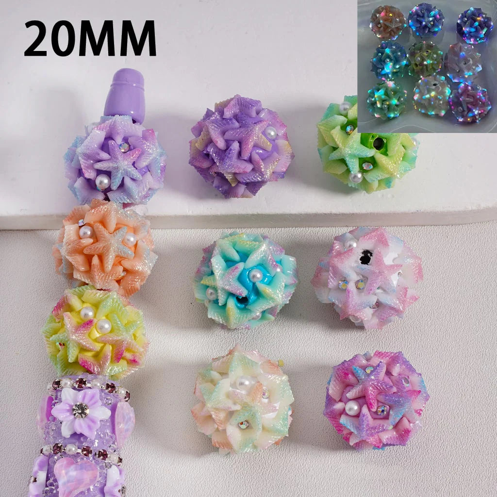 z-Clay Beads Luminous Shiny Glitter Starfish Star White Pearls AB Rhinestones Multi-Color 20MM, Random Mix