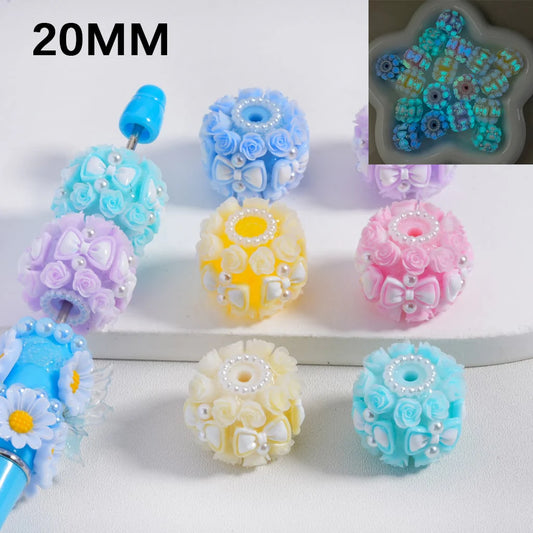 z-Acrylic Beads Luminous Cute Bowtie Flowers White Pearls Solid Color 20MM, Random Mix