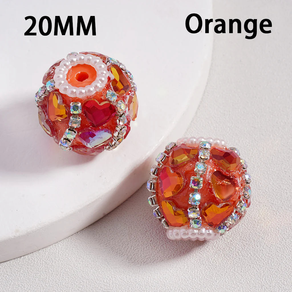 z-Acrylic Beads Cute Shiny Hearts AB Rhinestones Chains White Pearls Loops Multi-Color 20MM