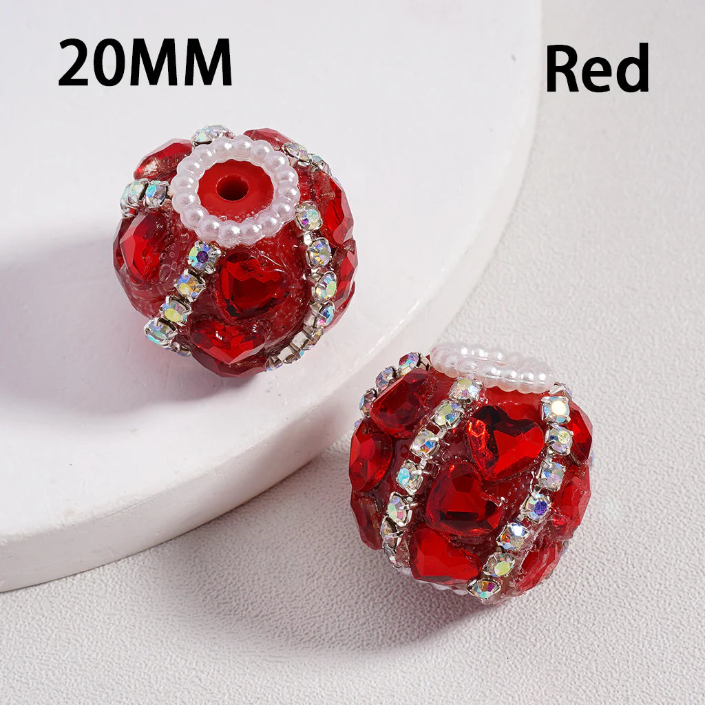 z-Acrylic Beads Cute Shiny Hearts AB Rhinestones Chains White Pearls Loops Multi-Color 20MM