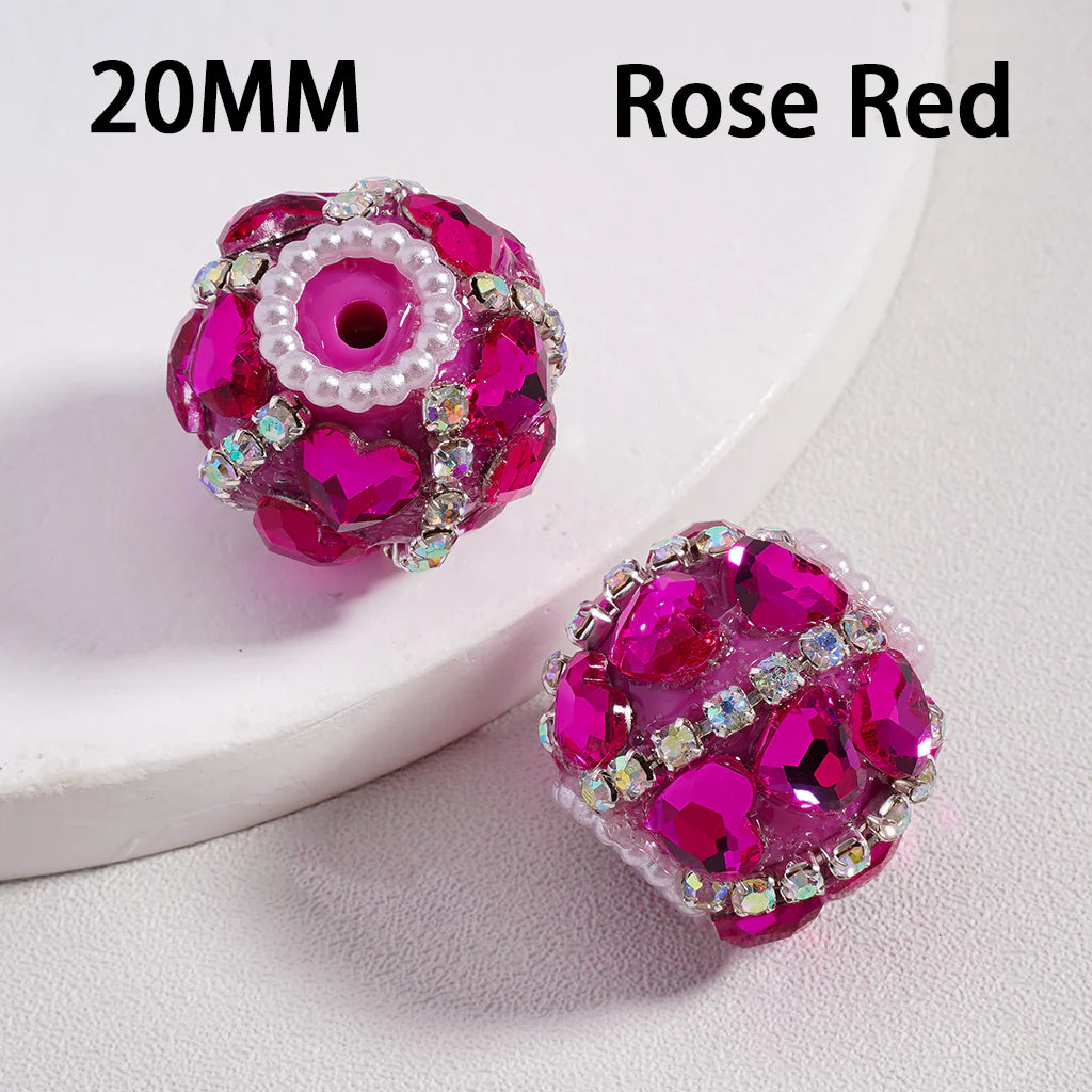 z-Acrylic Beads Cute Shiny Hearts AB Rhinestones Chains White Pearls Loops Multi-Color 20MM