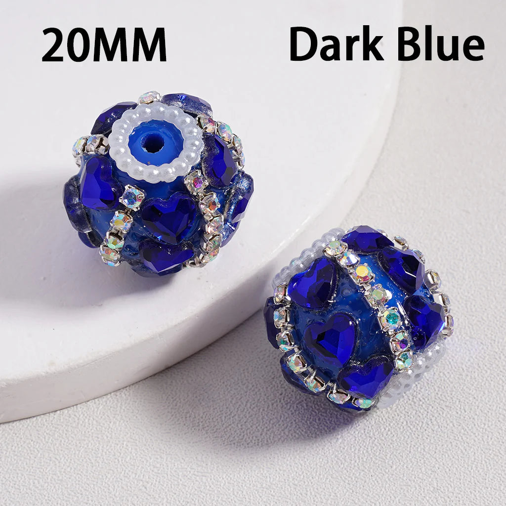 z-Acrylic Beads Cute Shiny Hearts AB Rhinestones Chains White Pearls Loops Multi-Color 20MM