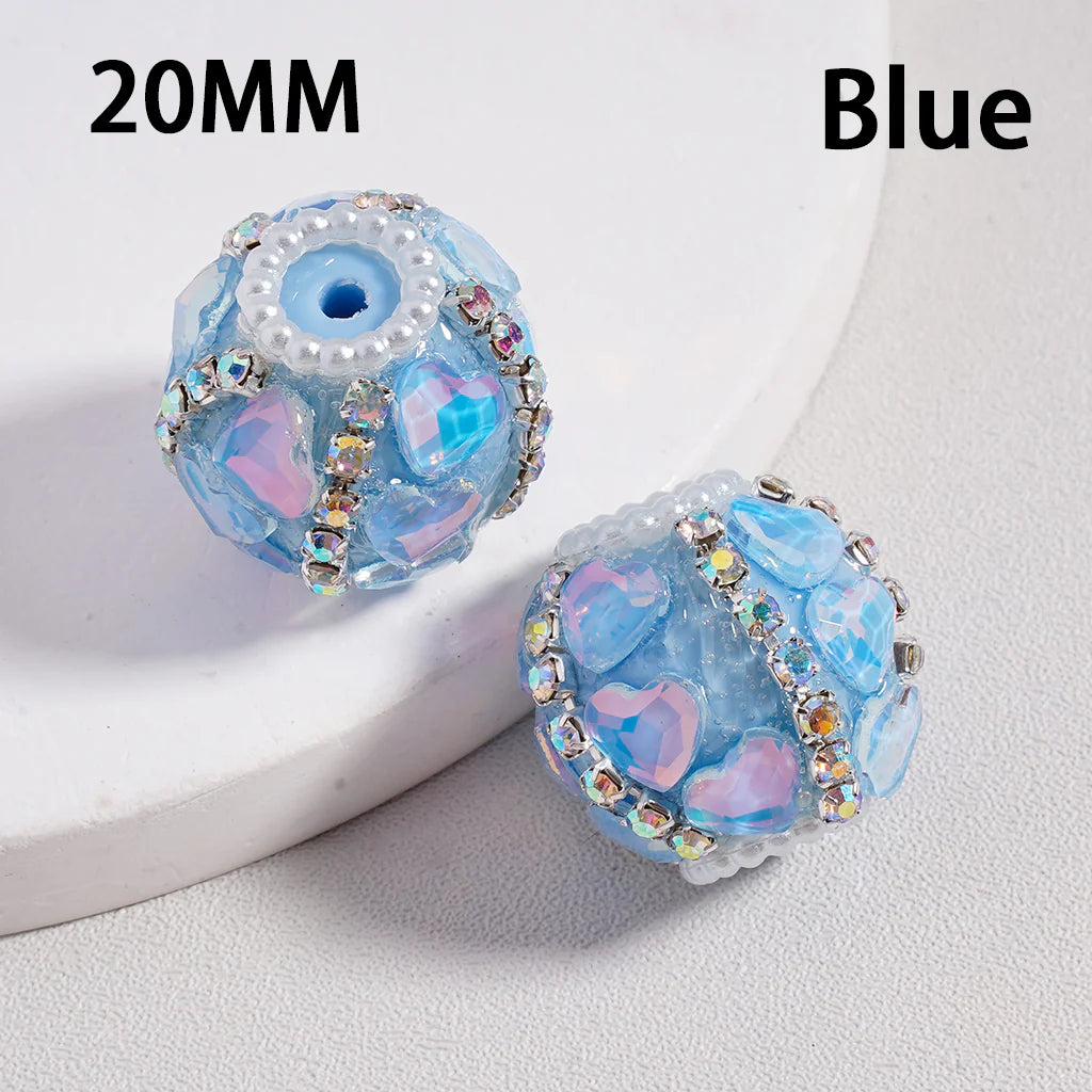 z-Acrylic Beads Cute Shiny Hearts AB Rhinestones Chains White Pearls Loops Multi-Color 20MM