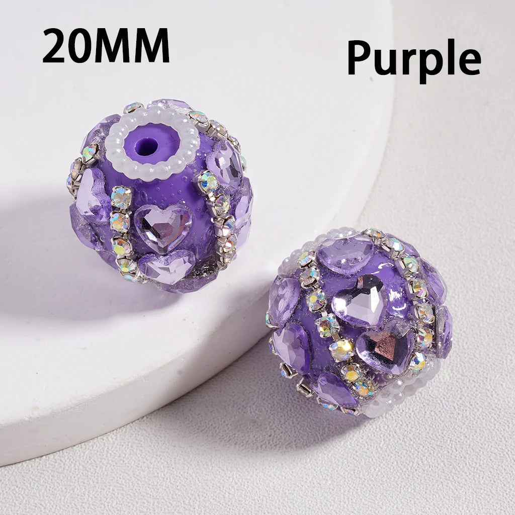 z-Acrylic Beads Cute Shiny Hearts AB Rhinestones Chains White Pearls Loops Multi-Color 20MM