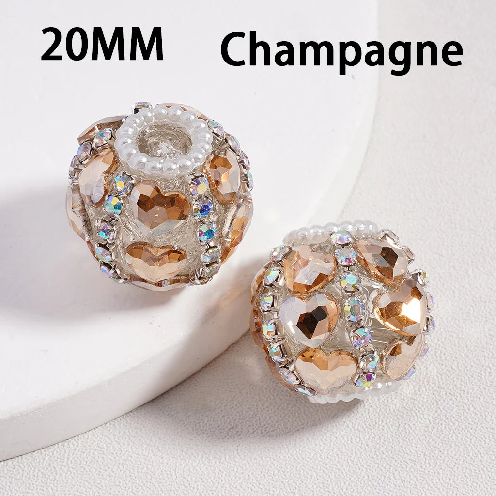 z-Acrylic Beads Cute Shiny Hearts AB Rhinestones Chains White Pearls Loops Multi-Color 20MM