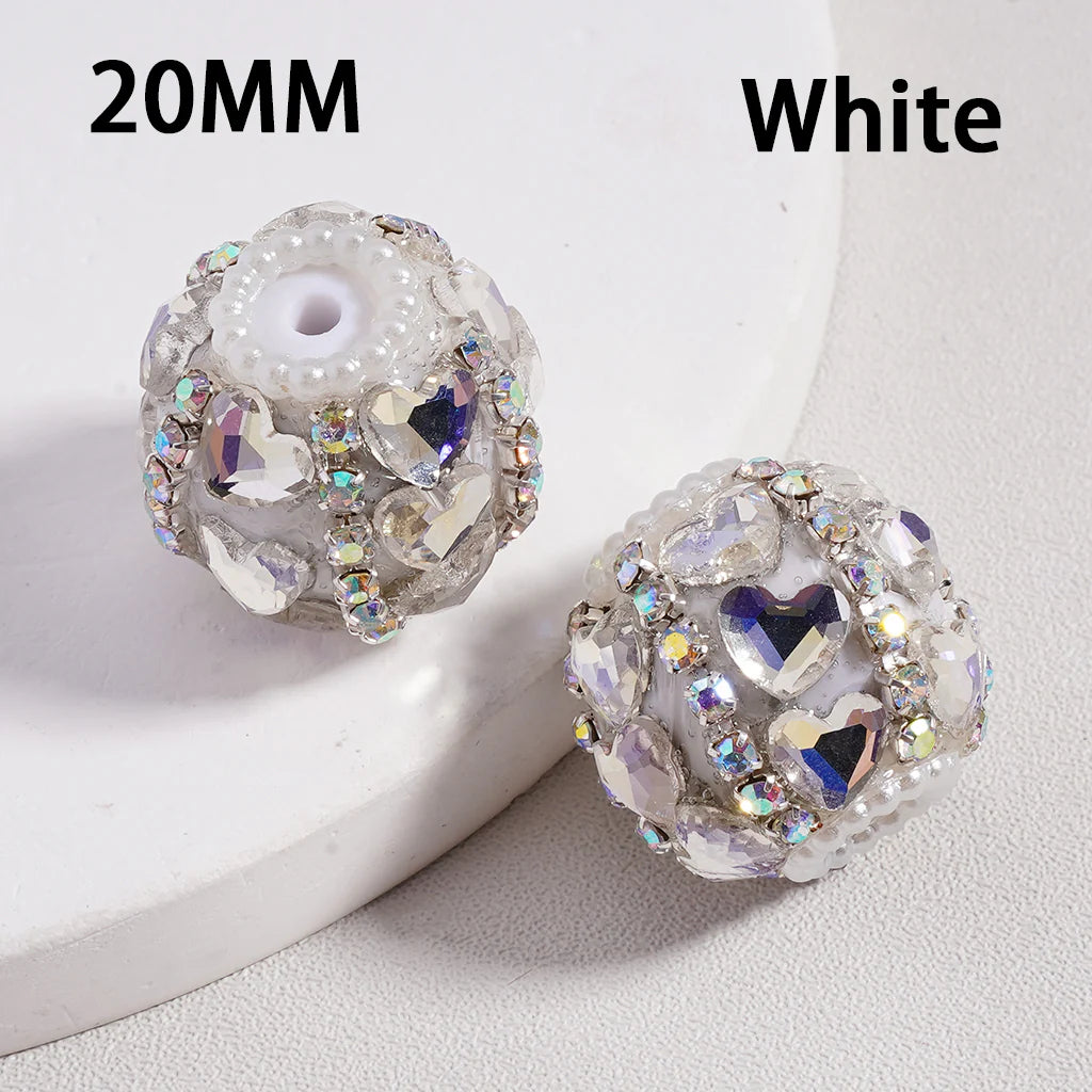z-Acrylic Beads Cute Shiny Hearts AB Rhinestones Chains White Pearls Loops Multi-Color 20MM