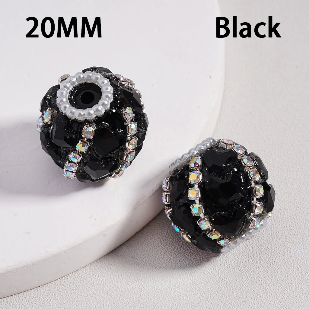 z-Acrylic Beads Cute Shiny Hearts AB Rhinestones Chains White Pearls Loops Multi-Color 20MM