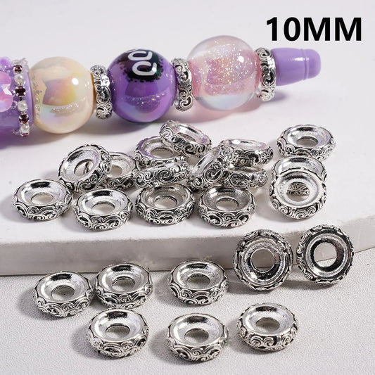 z-Crimp Beads, Silver Color Metal Spacer Beads, Floral Scrolls Alloy, 10MM
