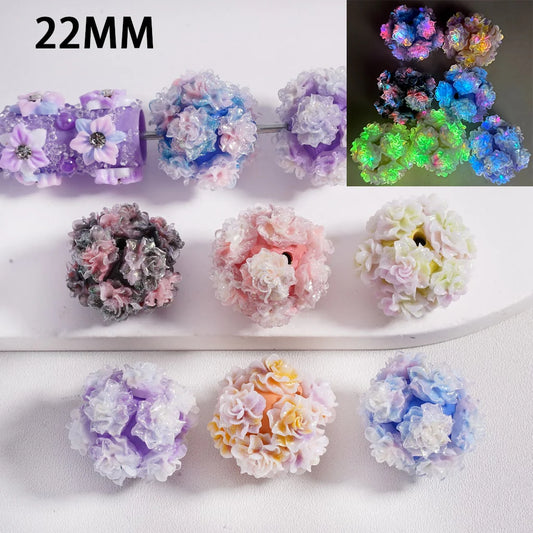 z-Clay Beads Luminous Colorful Glitter Rose Flower White Pearls, 22MM, Random Mix