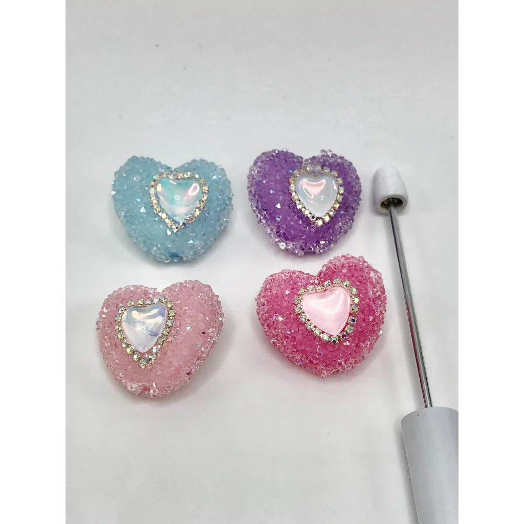 z-Heart Sugar Beads with Small Rhinestones, Random Mix Color