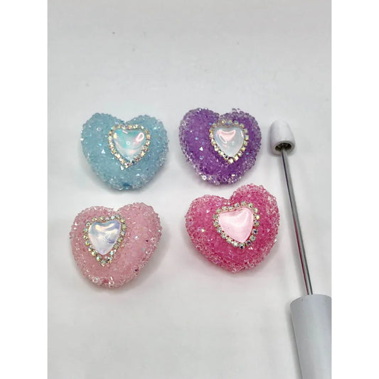 z-Heart Sugar Beads with Small Rhinestones, Random Mix Color