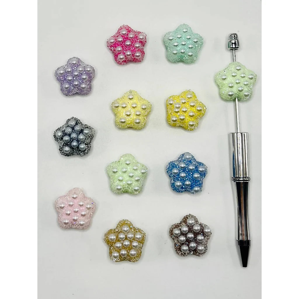z-Star Shaped Sugar Beads with Flat Back Pearls, 26mm by 15mm, MG