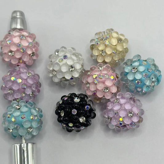 z-Clay Beads with Transparent Flatback Pearls and AB Rhinestone Flowers 18mm Random Mix