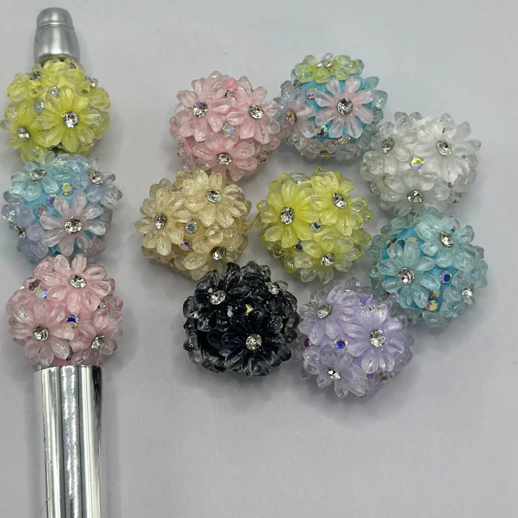 z-Floral Clay Beads Transparent Flowers with Clear Rhinestones 18mm Random Mix