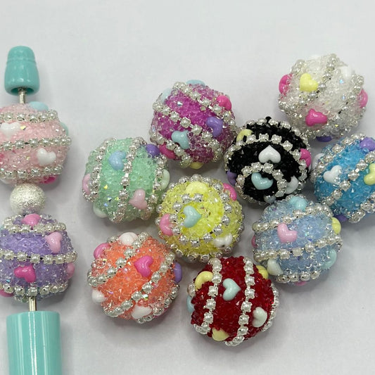 z-Fancy Sugar Beads with Hearts Pearls Clear Rhinestones 20mm Random Mix