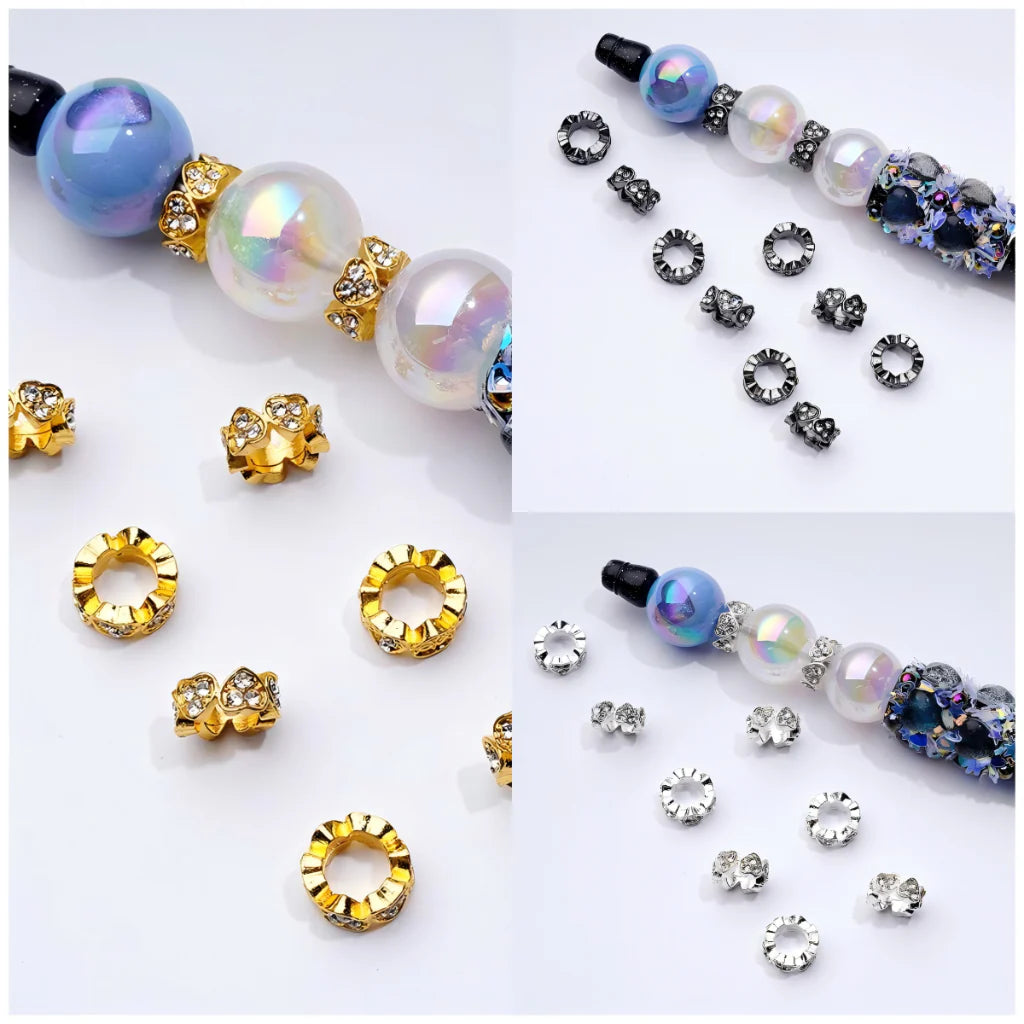 z-Exquisite Cute Gold Silver Gun Black Metal Heart Spacer with Clear Rhinestones, Around 10MM