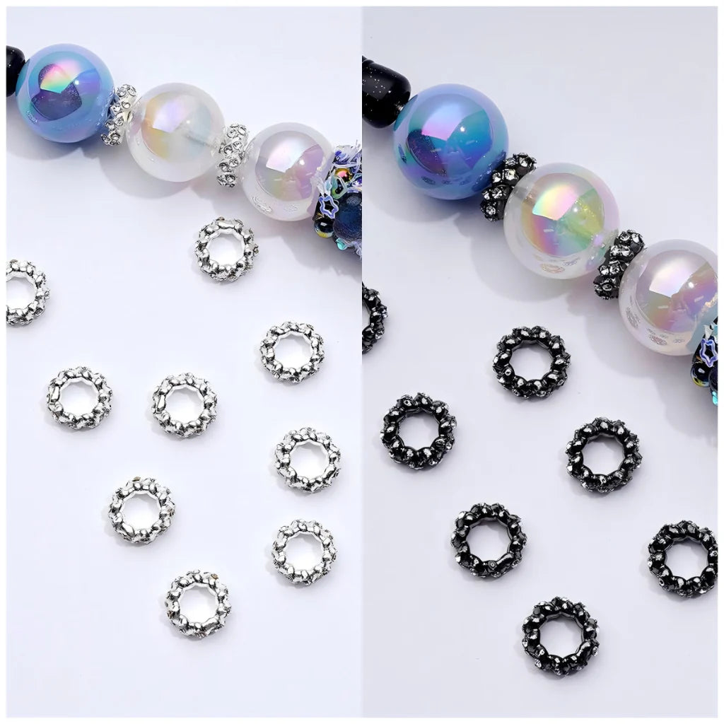 z-Delicate Mini Cute Silver Gun Black Metal Spacer with Clear Rhinestones, Around 10MM