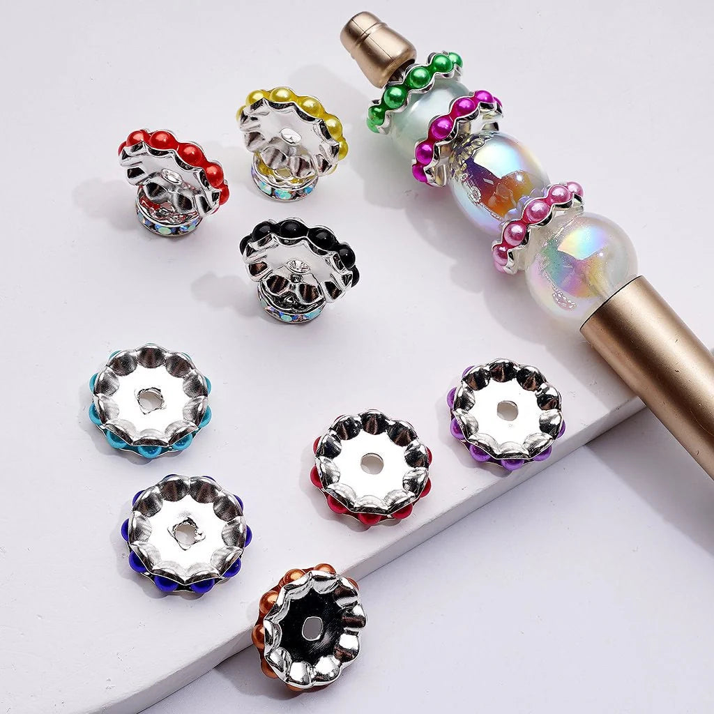 z-Silver Color Wavy Shape Metal Spacer with Multi-Color Pearls, 15MM