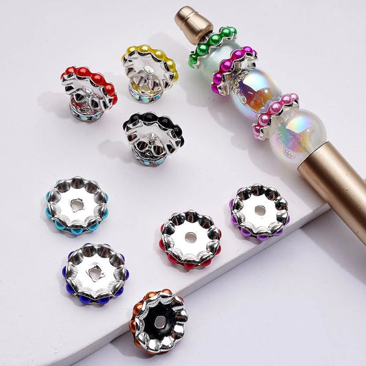 z-Silver Color Wavy Shape Metal Spacer with Multi-Color Pearls, 15MM