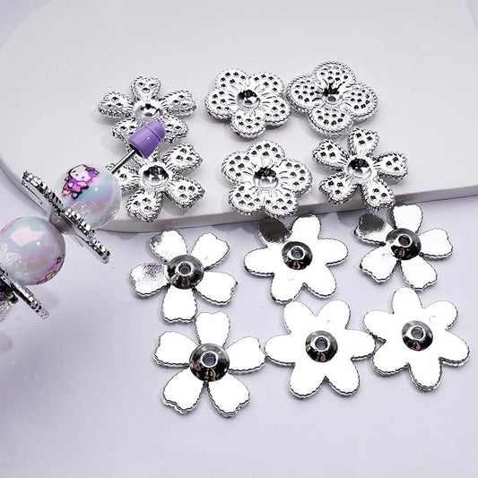 z-Silver Acrylic Shiny Flower Jewelry Accessories Spacer, Around 35MM, Random Mix
