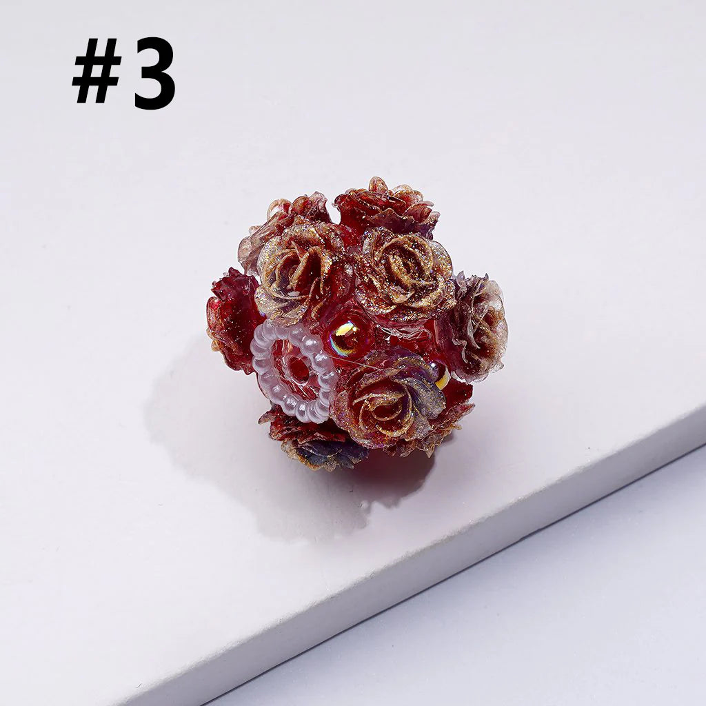 z-Delicate Bling Bling Mini Rose Flower Cute Pearls Round Sugar Acrylic Beads, Around 22MM
