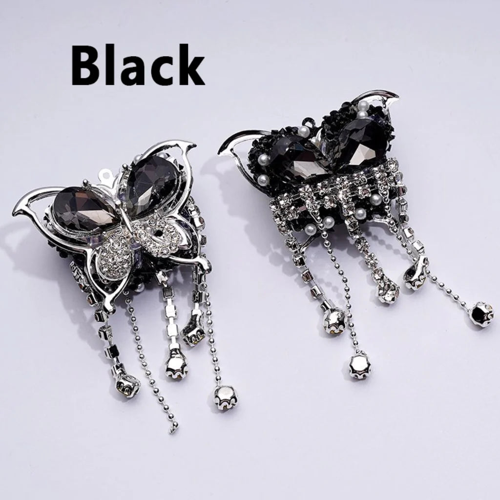 z-Bling Bling Fancy Silver Alloy Butterfly with Shiny Rhinestones Metal Chains White Pearls Sugar Acrylic Beads, Around 40*60MM