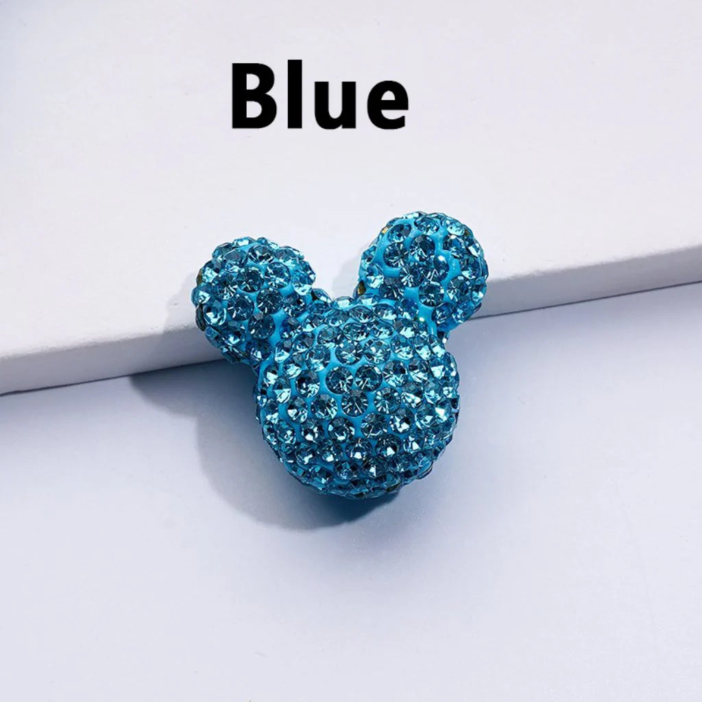 z-Vivid Cute Girl and Boy Mouse Head Clay Beads with Shiny Rhinestones in Solid Color, 22*24*17MM