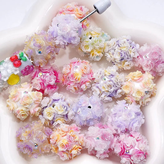z-Color Changing Glitter Cute Flowers AB Rhinestones Round Clay Beads, Around 20MM, Random Mix