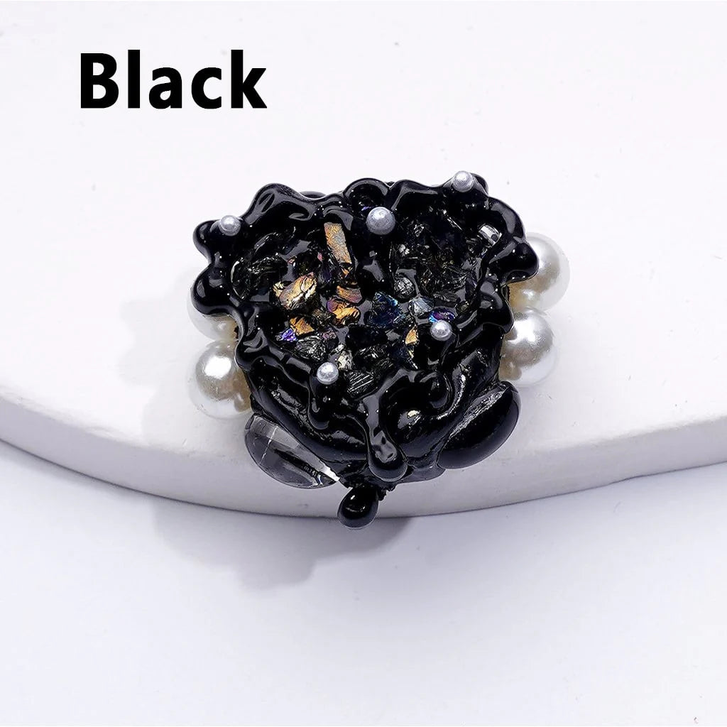 z-Cute Fancy Hand Painted Heart Frame with White Pearls Clear Oval Pearls Mini Stones Clay Beads, Around 24*28MM