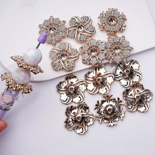 z-Gold Acrylic Exquisite Flower with Clear Rhinestones Jewelry Accessories Spacer, Around 35MM, Random Mix