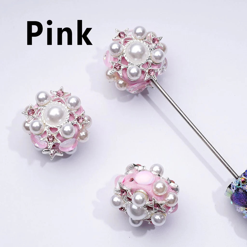 z-Delicate Fancy Silver Alloy Stars with Shiny Rhinestones White Pearls Clay Beads, Around 29MM