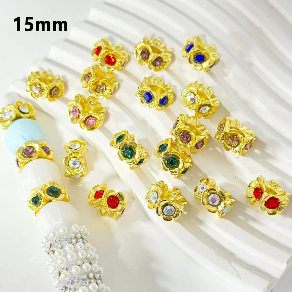 z-Delicate Metal Spacer with Flowers Shiny Rhinestones Inside , Random Mix, 15MM