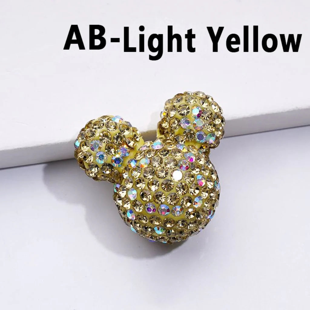 z-Vivid Cute Girl and Boy Mouse Head Clay Beads with Multi-Color & AB Rhinestones, 22*24*17MM