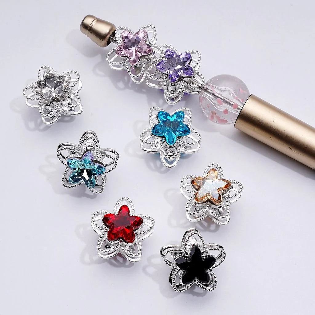 z-Exquisite Fancy Silver Alloy Five-petaled Flower Bead with Multi-Color Shiny Rhinestones, Around 19MM
