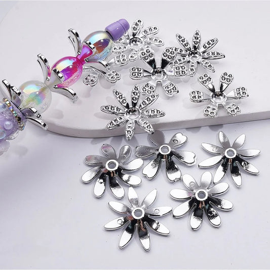 z-Silver Acrylic Small Petal Flower Jewelry Accessories Spacer, Around 30MM, Random Mix