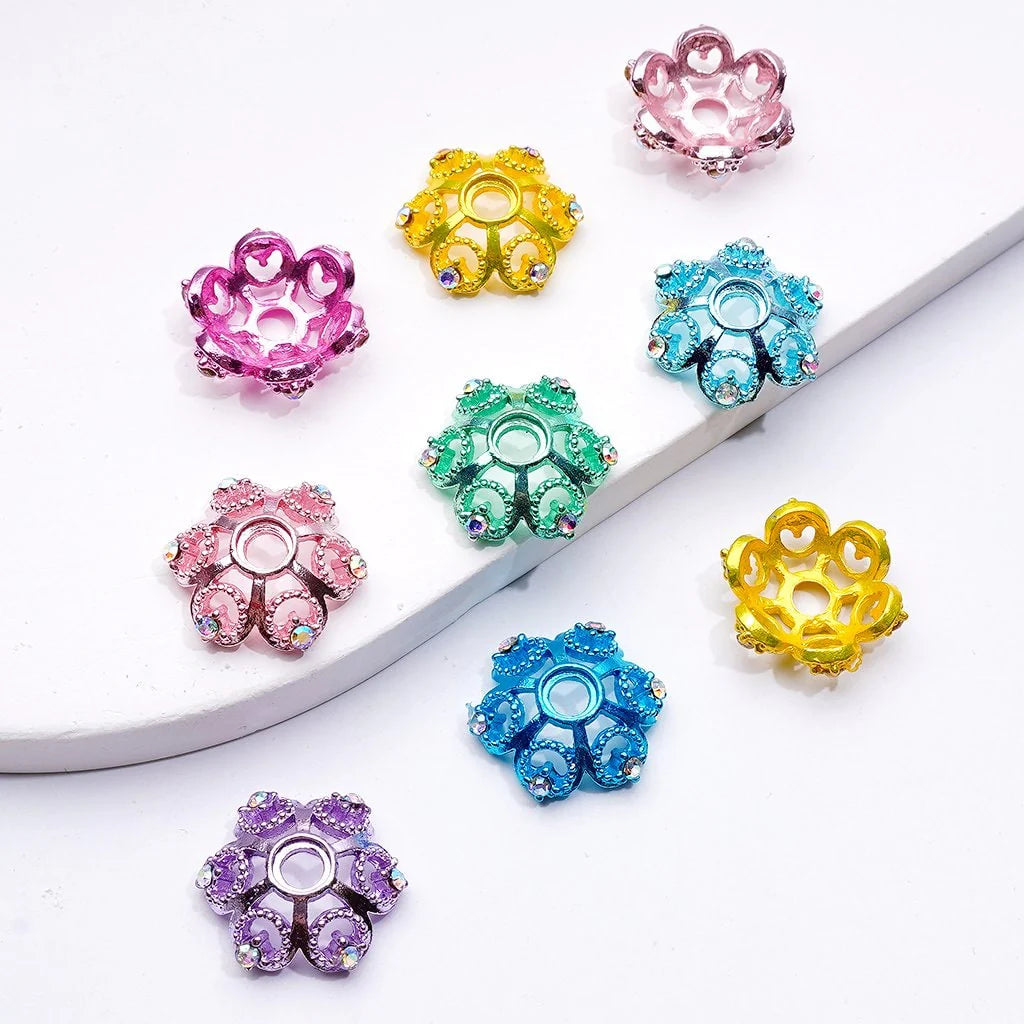 z-Exquisite Multi-Color Lotus Flower Metal Bead Caps Cages with AB Rhinestones, Around 19MM