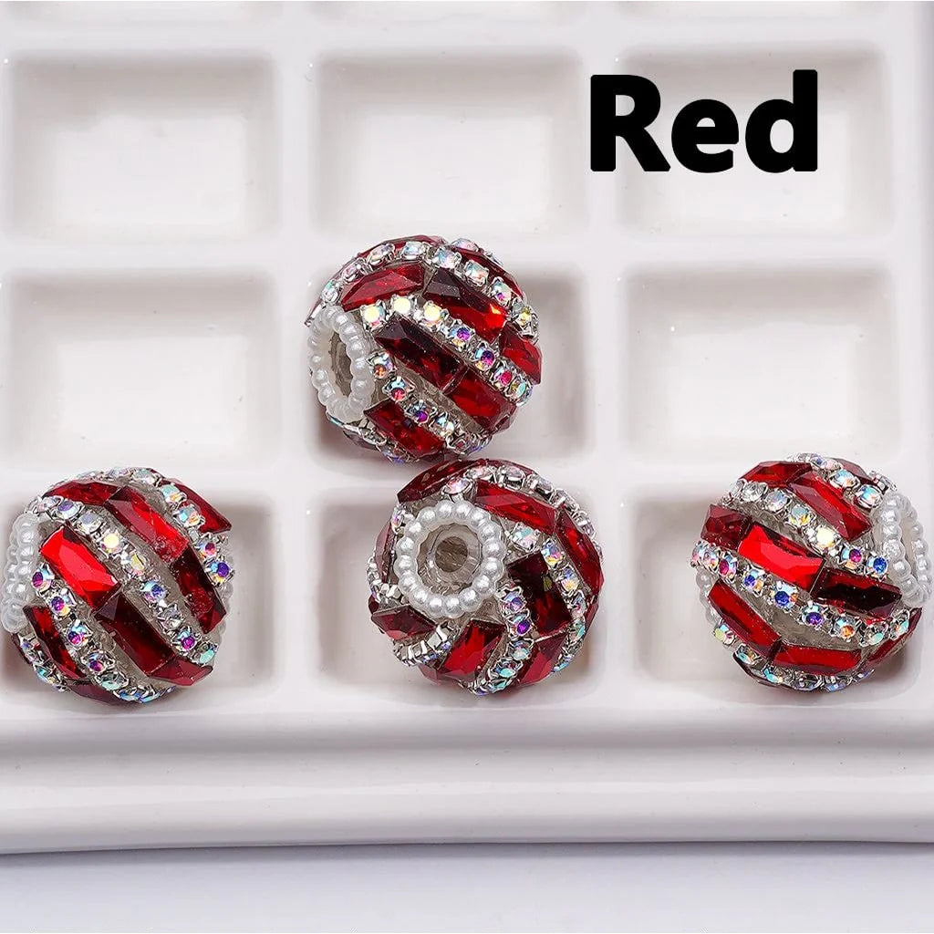 z-Spiral Style Shiny Rectangle & AB Rhinestones Chains White Pearls Loop Acrylic Beads, 20MM