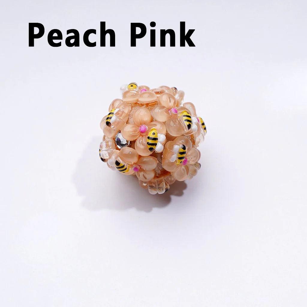 z-Mini Cute Flowers Bees Clear Rhinestones Round Acrylic Beads in Solid Color, Around 20MM