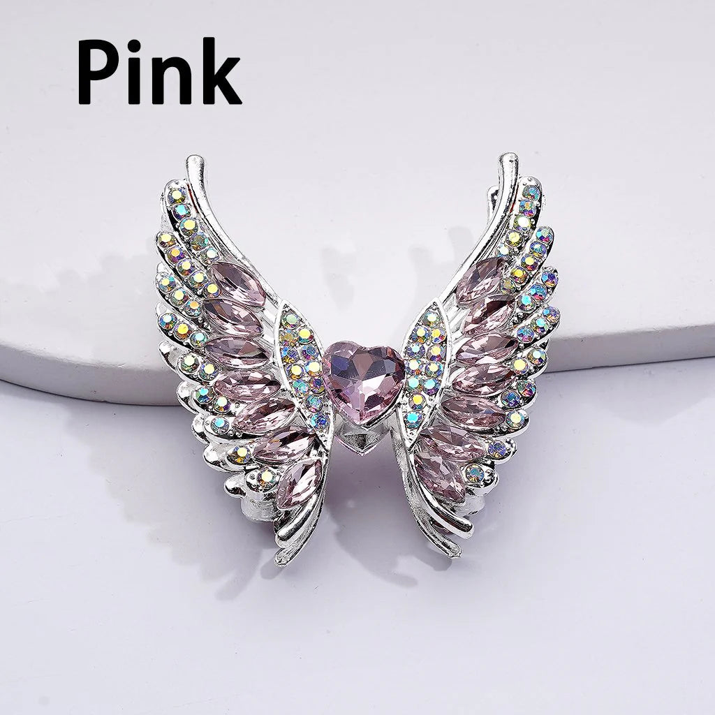 z-Silver Metal Beads Exquisite Angel's Wings Fancy Shiny Rhinestones, 46*50MM