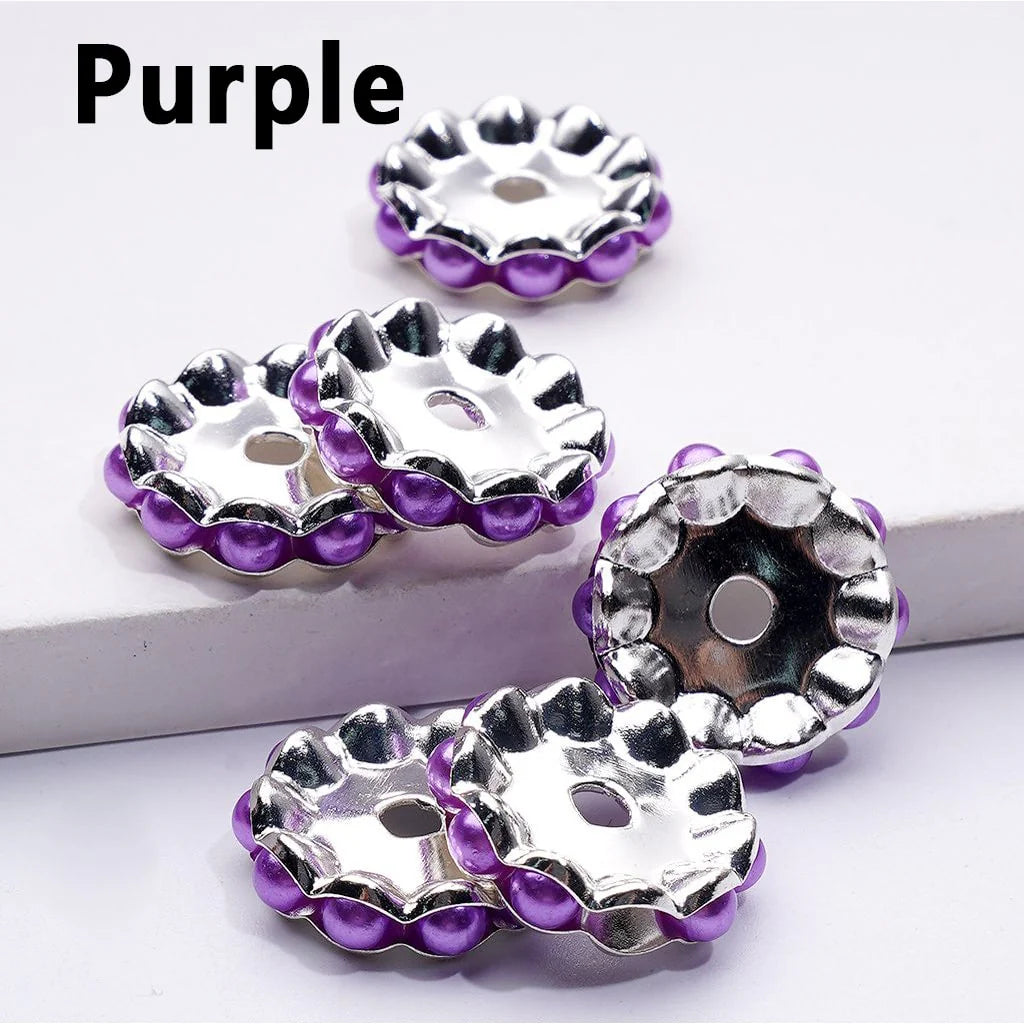 z-Silver Color Wavy Shape Metal Spacer with Multi-Color Pearls, 15MM