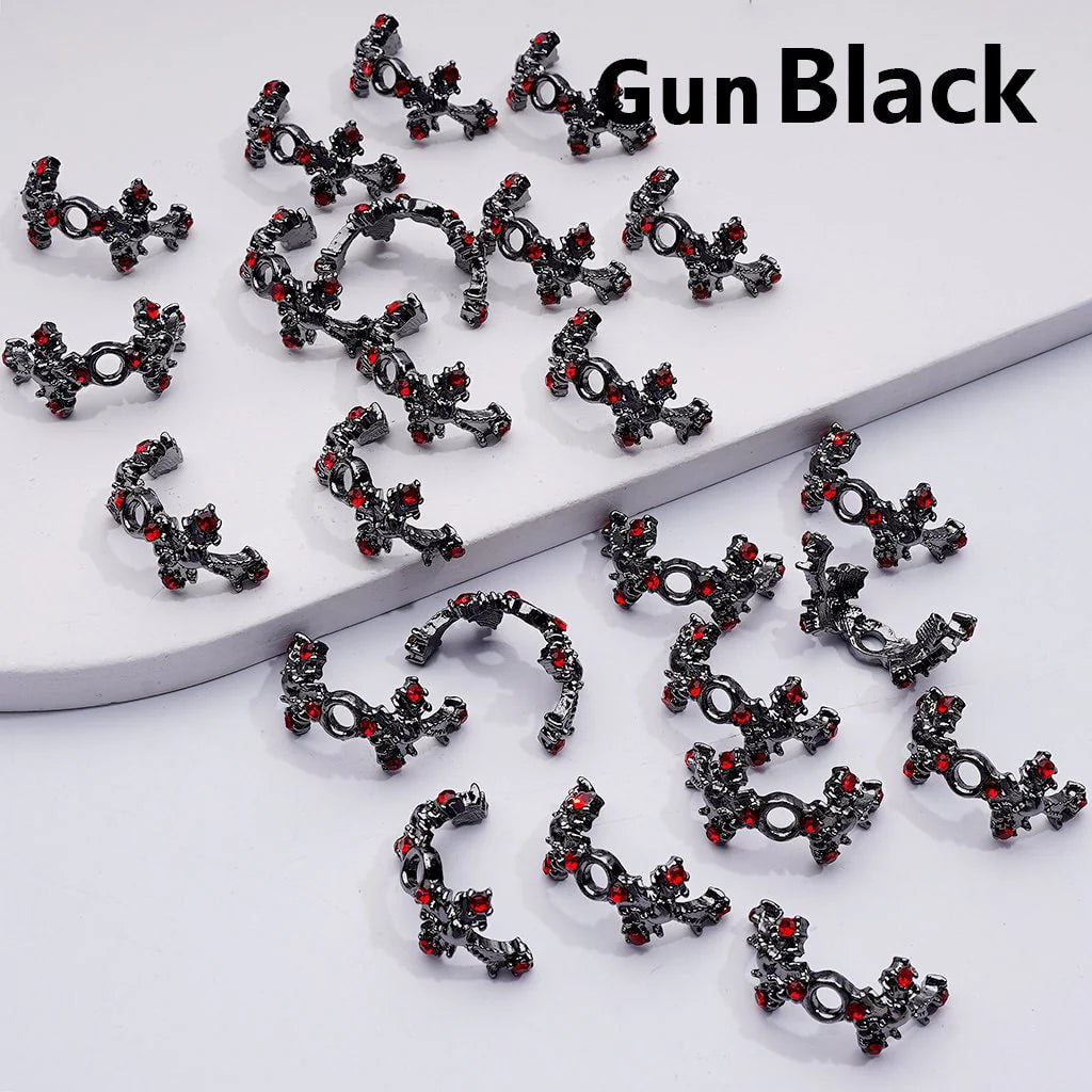 z-Multi Color Metal Bead Cage Cap Cross Black Red Rhinestones, 20MM