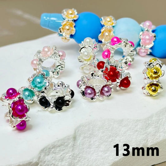z-Exquisite Metal Alloy Flower Colorful Pearls Inside Spacer, 13MM, Please Read the Description