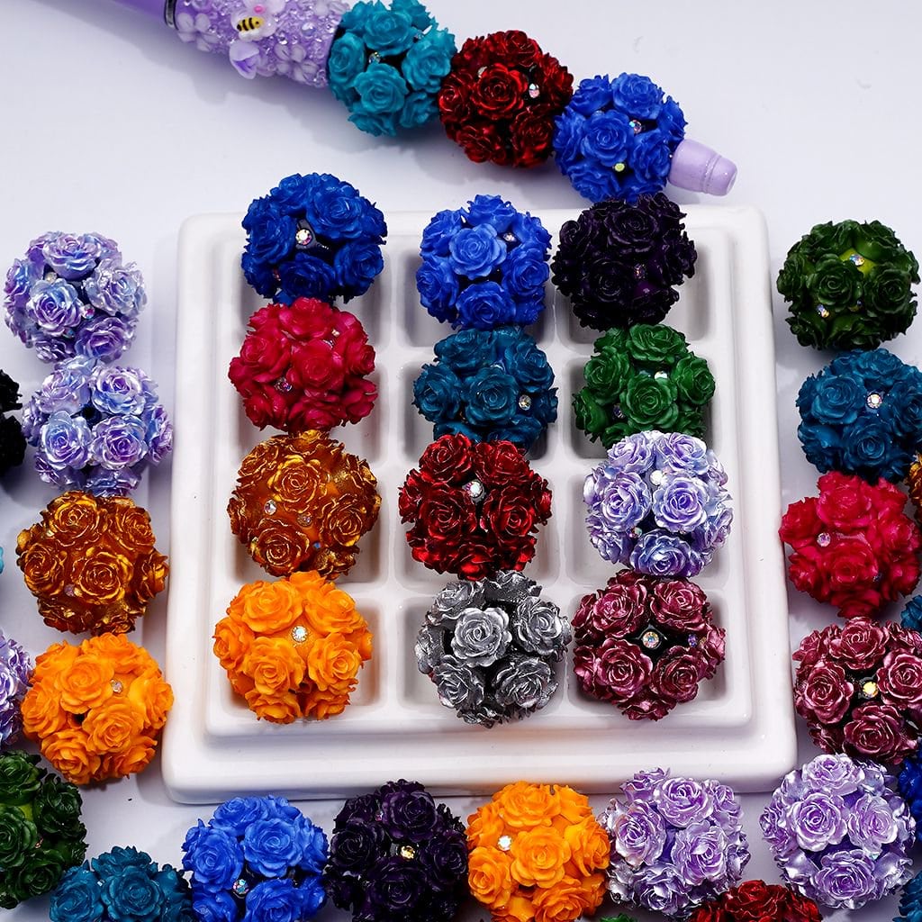 z-Dark Color Series Soft Flower AB Rhinestones Round Clay Beads, 23MM, Random Mix