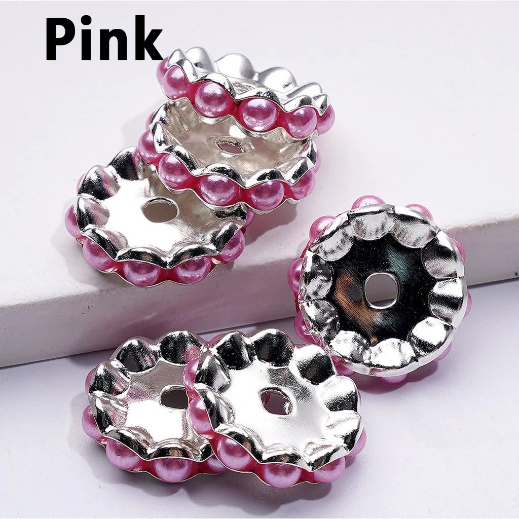 z-Silver Color Wavy Shape Metal Spacer with Multi-Color Pearls, 15MM