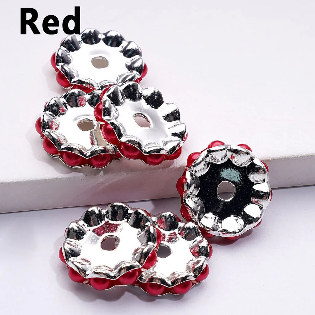 z-Silver Color Wavy Shape Metal Spacer with Multi-Color Pearls, 15MM
