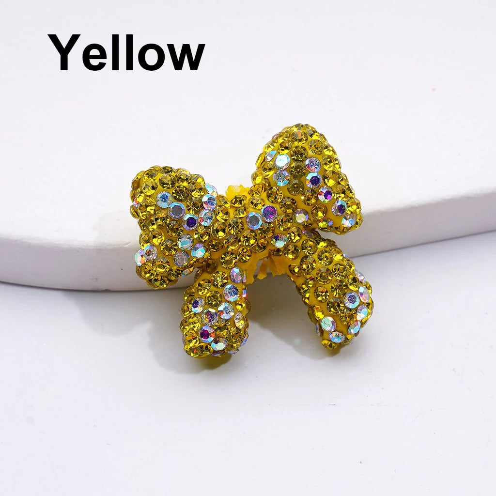 z-Multi-Color Cute Bowtie with AB Rhinestones Clay Beads, 24*26MM, Random Mix